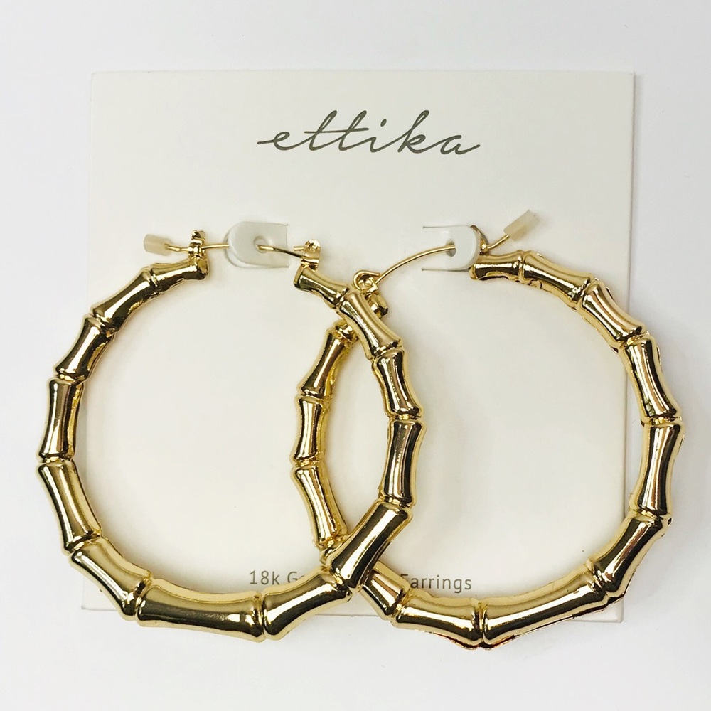 Bamboo 18kt Gold Plated Hoop Earrings - Picture 4 of 5